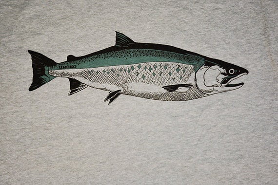 COHO SALMON Heather Grey T-shirt Tagless Fishing Fish Dad Thank You West  Coast Alaska California Oregon by Uroko 