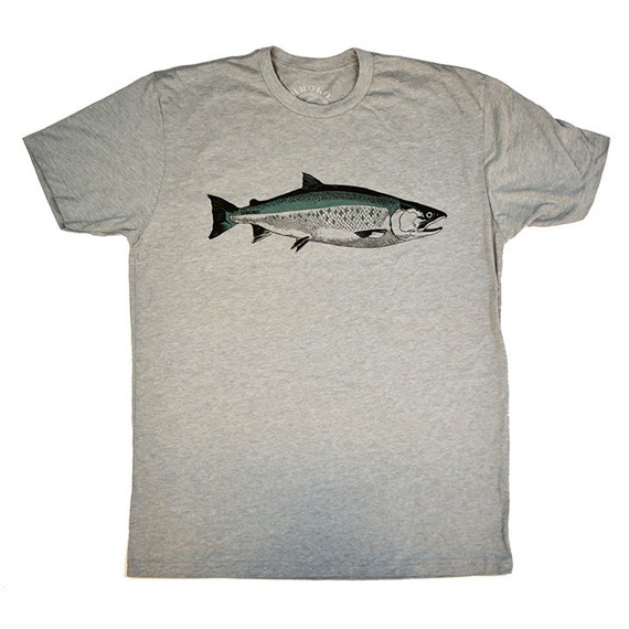 COHO SALMON - Heather Grey - T-shirt - Tagless - Fishing - Fish - Dad -  Thank You - West Coast - Alaska - California - Oregon - by uroko 