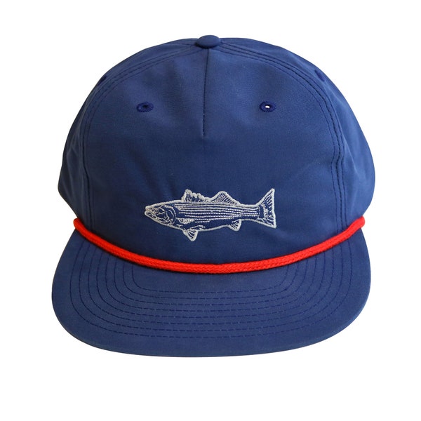 STRIPED BASS - Navy - Snapback - Red Admiral Rope Detail - White Striper Embroidery - East Coast - Bay Area - Limited Run - By Uroko