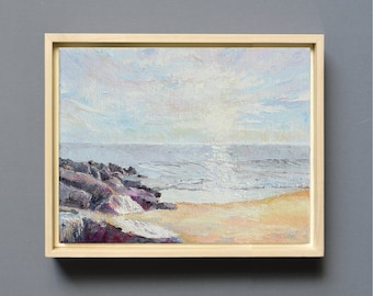 Beach Original Oil Painting on Canvas from Pacific Palisades, California Seascape Framed Wall Art Decor Gift Ideas