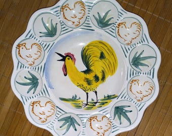 Vintage Hand Painted Italy Rooster Deviled Egg Platter
