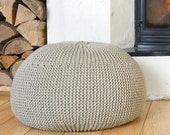 Handmade Knit Wool Bean bag Pouf, Floor Cushion, (Ottoman), sandy color