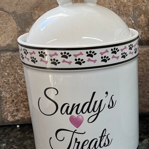 1 Small  Personalized Pet Cat Dog Treat Jar Canister Name