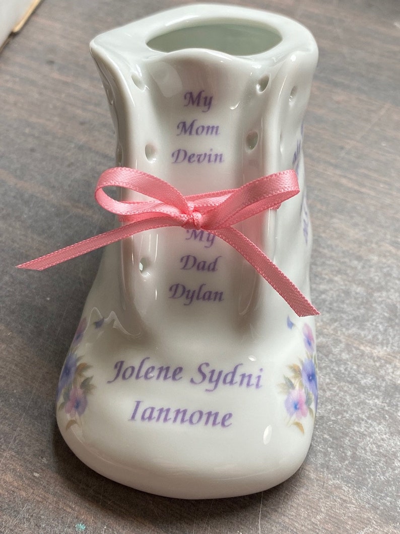 1 scarpiera personalizzata in porcellana bianca brillante, regalo per battesimo, nascita, ricordo immagine 4