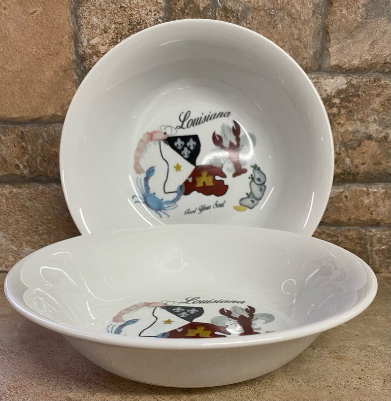 8 Piece Louisiana Cajun Gumbo Bowl Set Ceramic Porcelain Etsy