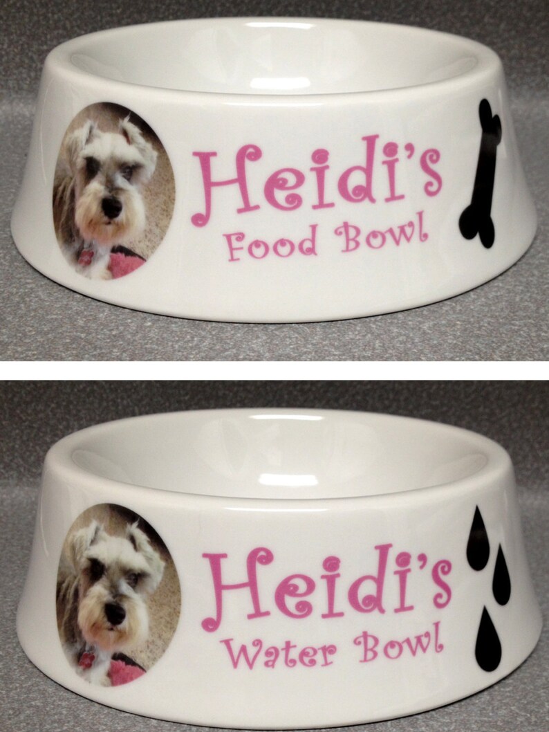 2 Personalized Pet Cat Dog Water Food Dish Bowl Large image 1