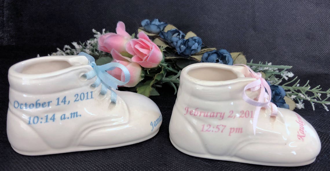 1 Personalized Ceramic Baby Shoe Bootie Keepsake Newborn Etsy
