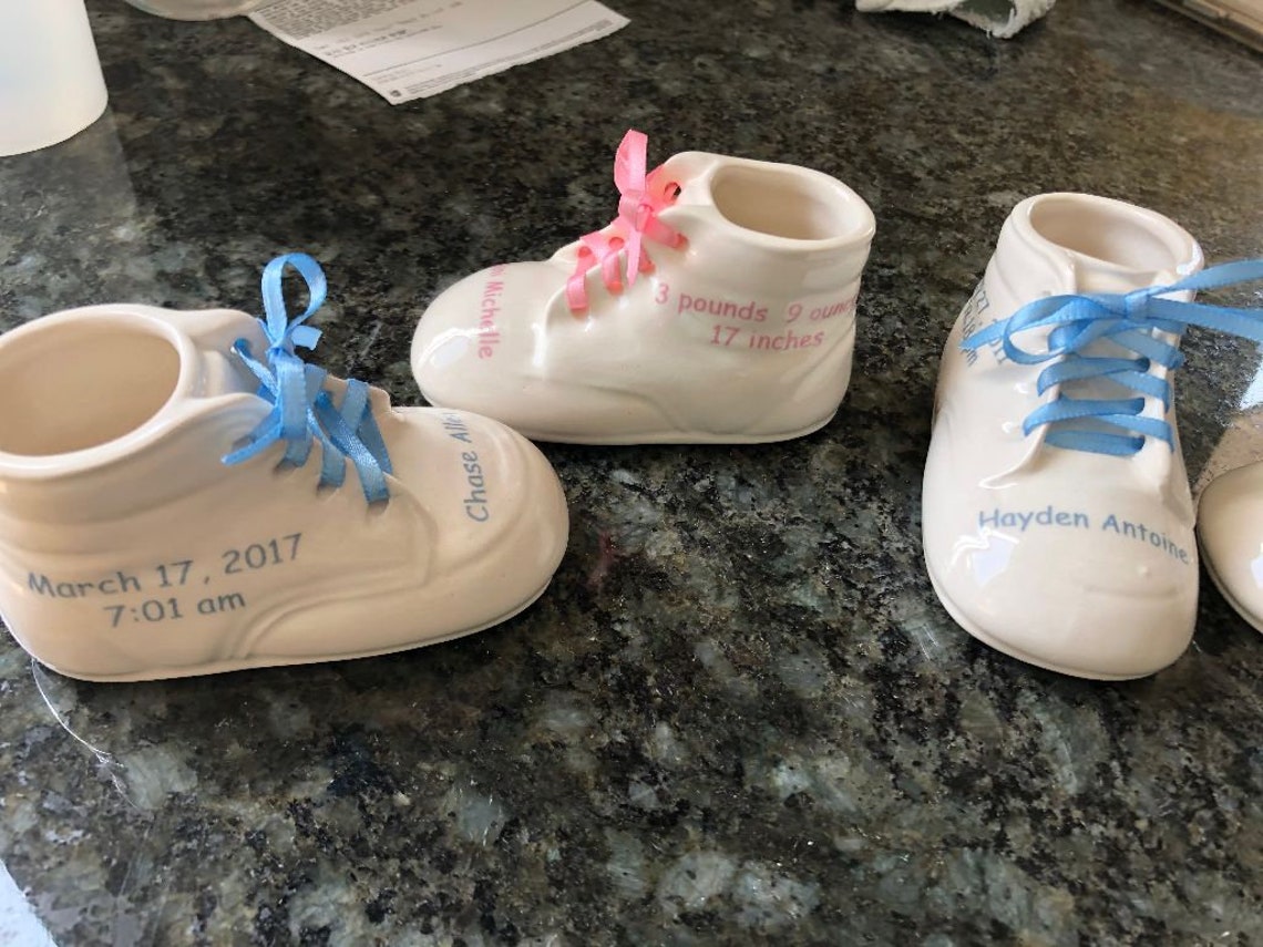 1 Personalized Antique White Ceramic Baby Shoe Bootie Keepsake Etsy