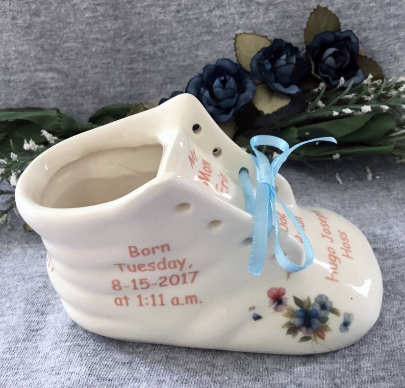 1 Personalized Ceramic Baby Shoe Bootie Keepsake Newborn Birth Etsy