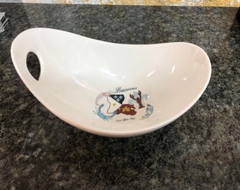 Louisiana Cajun Handle Serving Bowl  Ceramic Porcelain Crawfish Shrimp Crab Oyster