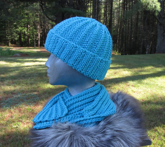 Merino Turquoise Hat and Scarf Set - Etsy display picture 2