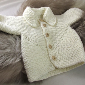 Creamy White Merino Wool Baby Sweater Jacket