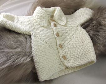 Creamy White Merino Wool Baby Sweater Jacket