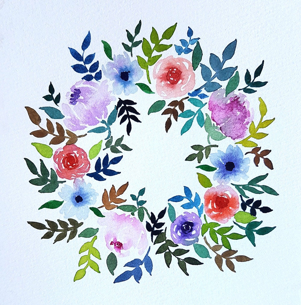 Flower Wreath in Watercolor 6x6