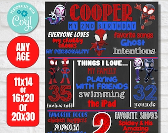 Spidey and His Amazing Friends Birthday Milestone Chalkboard Poster DIGITAL FILE