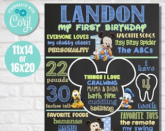 Baby Mickey Mouse Birthday Milestone Chalkboard Poster DIGITAL FILE