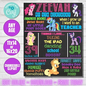 My Little Pony New Generation Milestone Birthday Chalkboard Poster DIGITAL FILE image 1