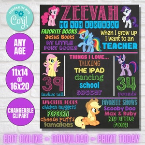 My Little Pony New Generation Milestone Birthday Chalkboard Poster DIGITAL FILE image 1