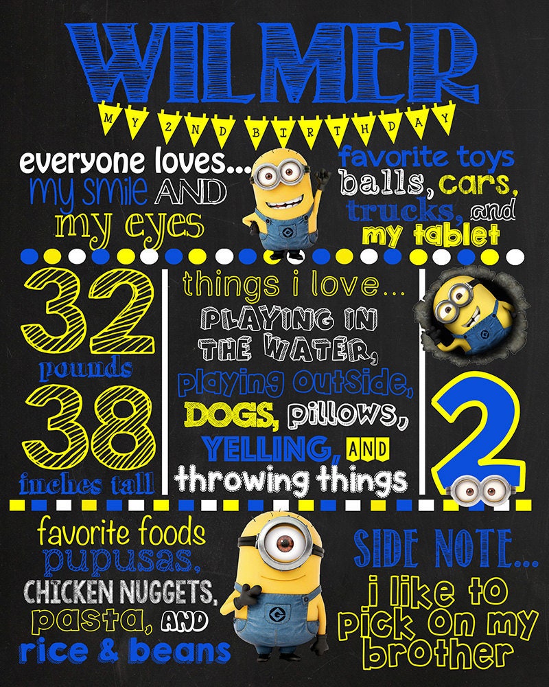 Minions Birthday Chalkboard Poster DIGITAL FILE Etsy