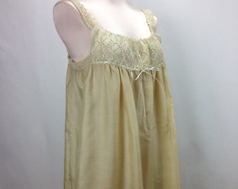 1920'S SILK Teddy / Cotton Hand Crochet / Empire Waist / Negligee Lingerie / Women's Size Medium