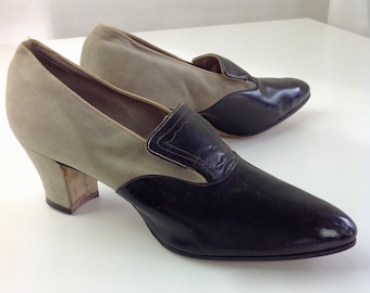 1920's Spool Heel Shoes - Leather & Suede - Never Worn - Vintage Dead Stock - Women's Size 5 Narrow