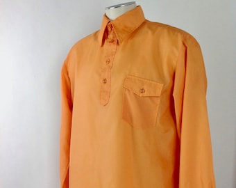 1960'S Nylon WINDBREAKER - Bright Orange Pullover - Button Down Patch Pocket - Men's Size Large