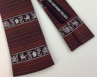 Early 1960's TIE -  Square-end - Narrow Width - Horses & Carriages - Brown, Rust and Silver