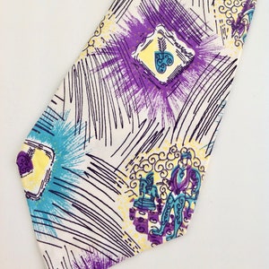 1940&#39;s Heart Patterned Tie - Vivid Purple & Green with White Background - All Silk - Never worn - Vintage DeadStock
