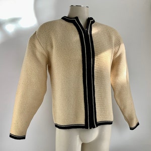 1950'S-60'S MOD Zip Cardigan BRENTWOOD SPORTSWEAR Heavy Territory Wool Butter Cream Body with Black Details Men's Medium to Large image 1