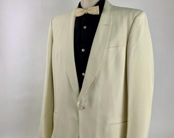 1950s Shawl Collar Tuxedo Jacket - AFTER SIX by Rudofker - Cream Color - Shoulder Pads - Satin Lined - Large - Size 42