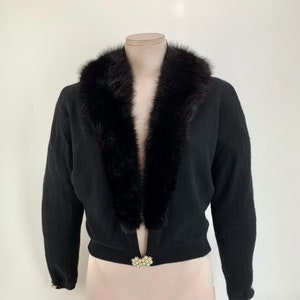 1950's Cashmere Sweater with Mink Collar 100% Pure Cashmere PRINGLE Made in Scotland Women's 36 Tailored Small to Medium image 1