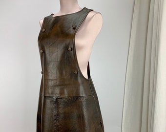 1960's 70's Leather Jumper - British MOD Vibe - Double Breasted Buttoned Front Panel - All Natural Leather - Satin Lined - Size Medium