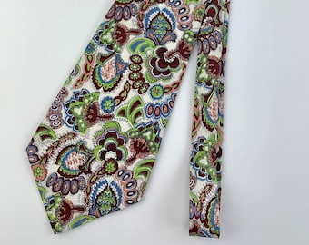 1940's-Early 50's Paisley Tie - Vivid Colorful Print - All Silk - Never Worn - NOS DeadStock