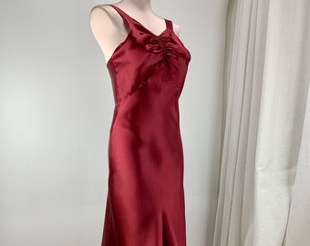 1930'S Bias Cut Slip Dress - Rayon Satin  - Flared Tulip Skirt - Old Hollywood Glamour - Size Small to Medium