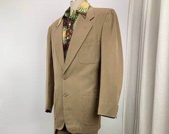 1940's-50's Gabardine Suit - Putty Color - 2 Button Jacket Closure - Ventless Back - Pleated Baggies w/Cuffs  - Men's Size Medium to Large