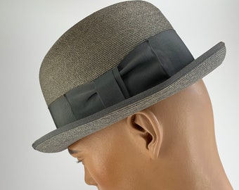 Early 1960'S Gray Straw Fedora - WORMSER Hatters to Men - Tight Stingy Brim - Italian Straw - Wide Grosgrain Ribbon Band - Men's Size 7-3/8