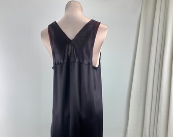 1930'S Slip Dress - Medium Weight Rayon Satin - Deep Purplish Black -  Size  Medium to Large
