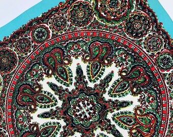 1950'S Paisley Scarf - Soft Rayon Fabric - Vivid Colors - 28 x 28 inches