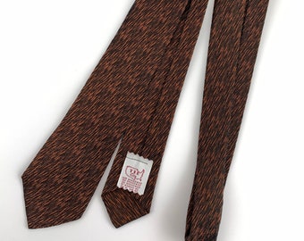 1960'S Slim Tie - Dark Brown with Metallic Threads of Gold - Rayon or Acetate - Tie City Label - NYC