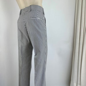 1970'S Striped Seersucker Trousers Gray & White Wide Waistband and Wide Belt Loops 36 Inch Waist DeadStock image 1