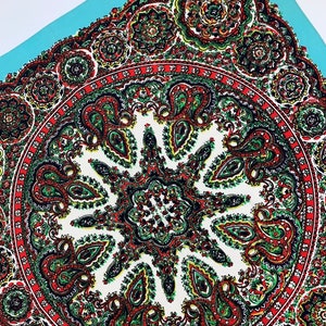 1950&#39;S Paisley Scarf - Soft Rayon Fabric - Vivid Colors - 28 x 28 inches