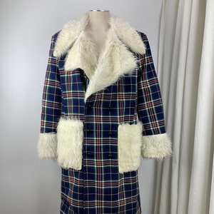 1970'S Pimp Jacket Faux Fur & Wool Plaid Austin Powers Style Fully Lined NOS Dead-Stock /Men's Size Large image 2
