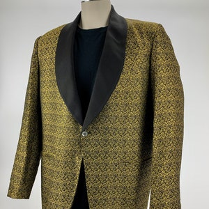 1940&#39;S-50&#39;s TUXEDO JACKET - Shawl Collar - TOWNCRAFT Clothes - Iridescent Gold Brocade Deco Print - Cool Lining - Men&#39;s Size 40-42 Regular