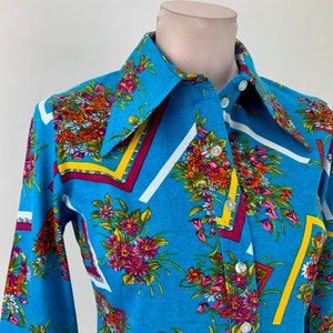 1960'S MOD Blouse Electric Blue Floral All Combed - Etsy