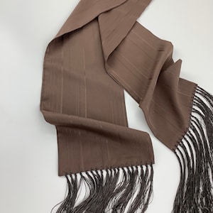 Men&#39;s 1940&#39;S-50&#39;S Dress Scarf - Rayon/Acetate -Jacquard Woven Stripes - Milk Chocolate Color - Old Hollywood Style