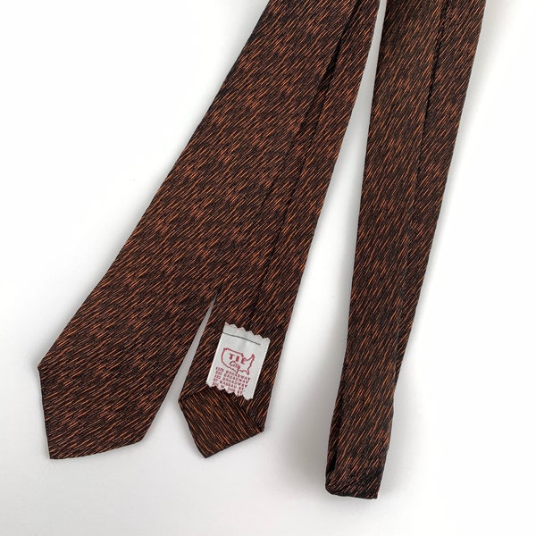 1960'S Slim Tie - Dark Brown with Metallic Threads of Gold - Rayon or Acetate - Tie City Label - NYC