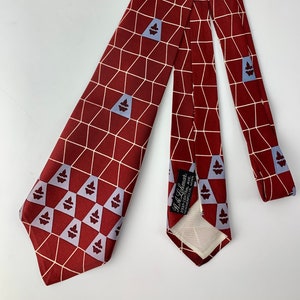 1950&#39;s Silk Tie - Mid-Century Geometric Patterns - with Maroon, Blue & Cream Colors