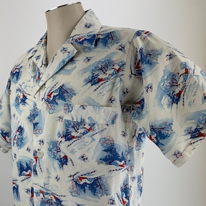 1950&#39;S Pajama Shirt - Winter Scene Novelty Print - PENNEY&#39;S TOWNCRAFT - All Cotton - Men&#39;s Size Medium