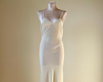 Vintage Bias-Cut Silk Negligee - Quality Silk Crepe - Creamy Color - Simple & Stylish - Thin Spaghetti Straps - Size Small