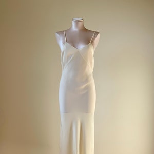 Vintage Bias-Cut Silk Negligee - Quality Silk Crepe - Creamy Color - Simple & Stylish - Thin Spaghetti Straps - Size Small